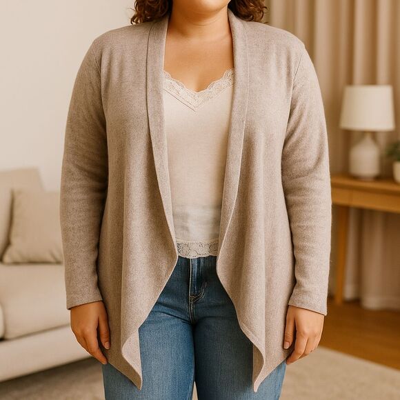 Barefoot Dreams Sweaters - Barefoot Dreams Bamboo Chic Lite Cardigan 1X Brown Gray Long Weekend Rib Sweater